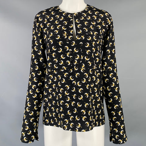 DOROTHEE SCHUMACHER Size 2 Black Yellow Silk Birds Blouse