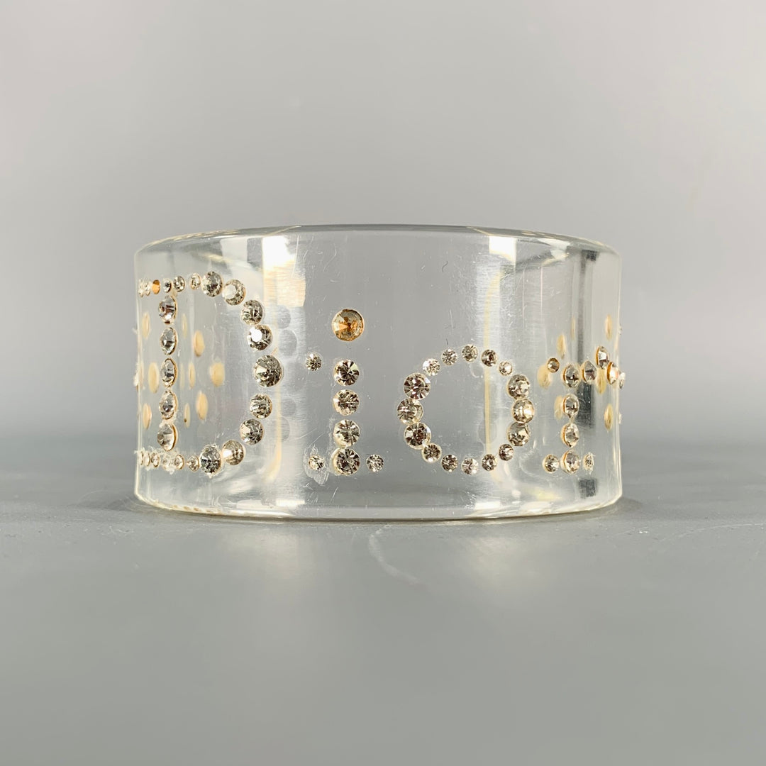DIOR 90s Silver Clear Lucite Rhinestones Cuff Bracelet