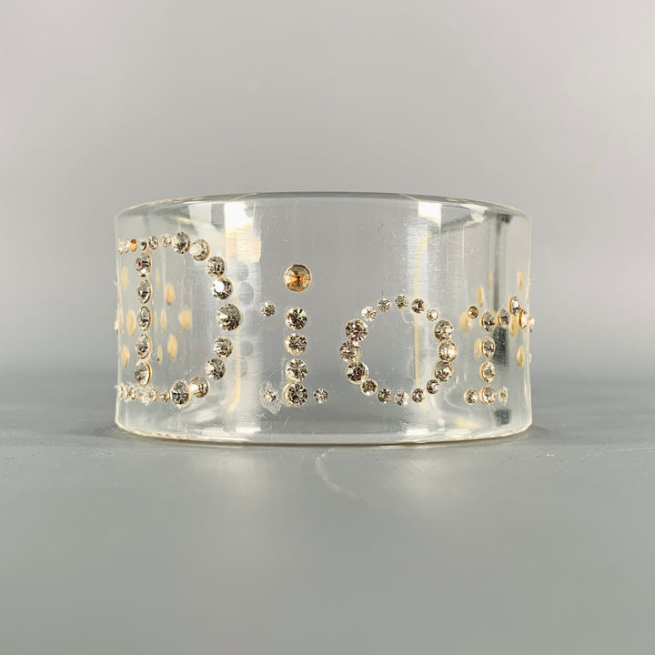 DIOR 90s Silver Clear Lucite Rhinestones Cuff Bracelet