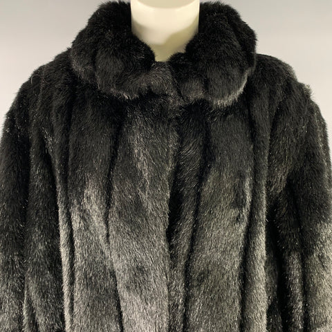 DENNIS BASSO Size XL Black Faux Fur Modacrylic Coat