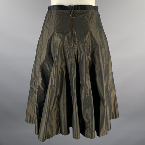 LANVIN Size L Green Olive Polyester A-Line Mid-Calf Skirt
