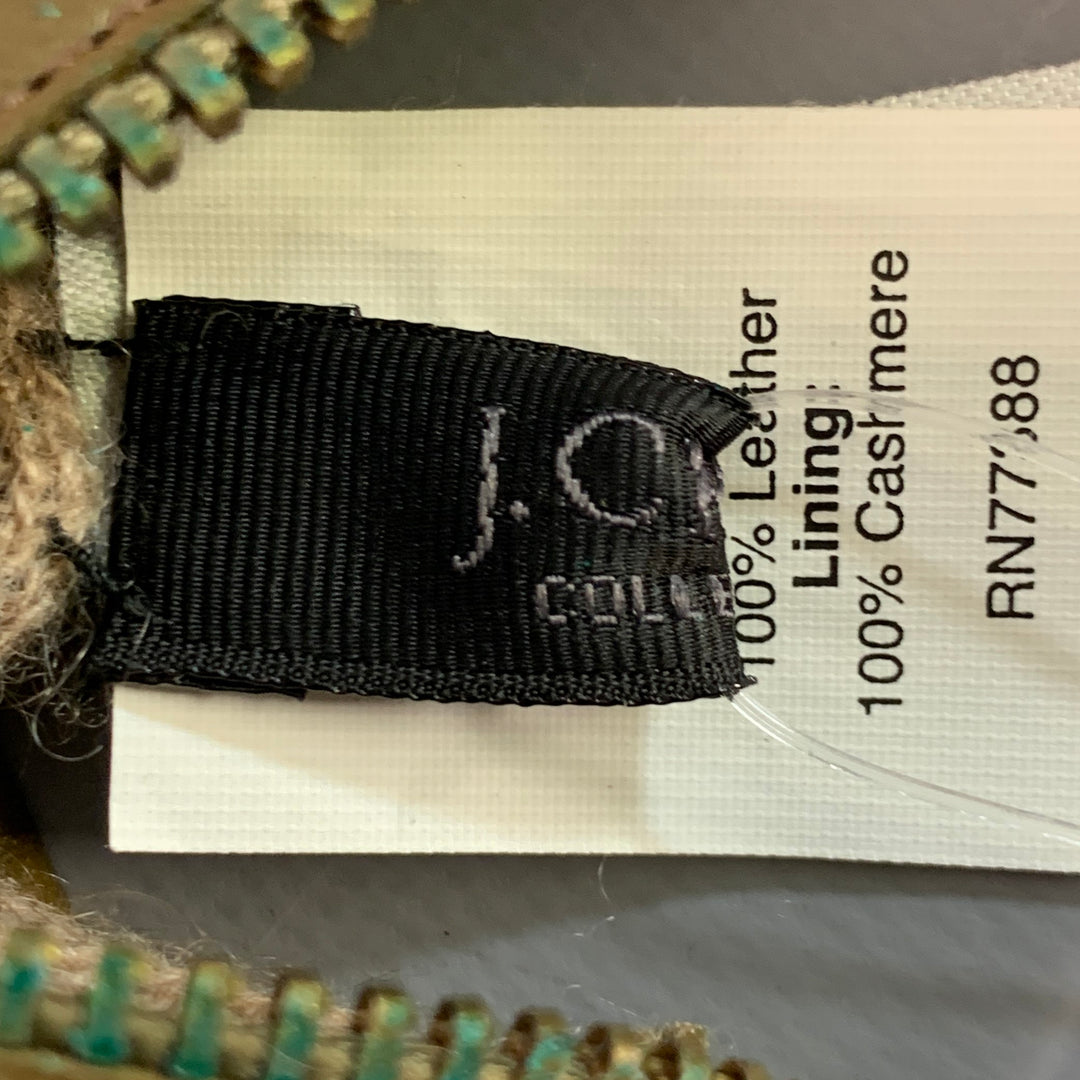 J.CREW Size S Green Olive Leather Cashmere Lined Gloves