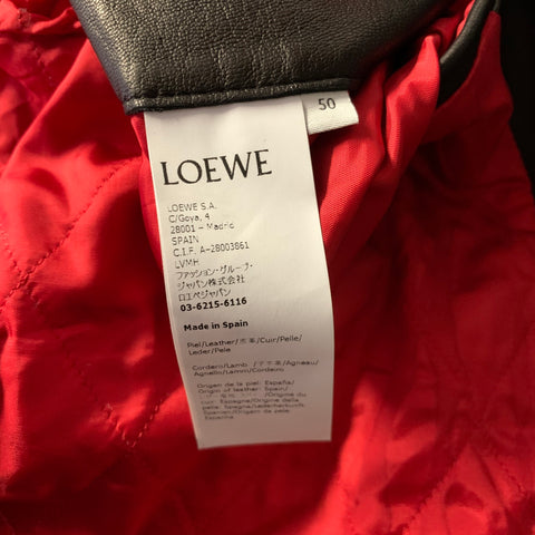 LOEWE Size 40 Black Applique Leather Biker Jacket
