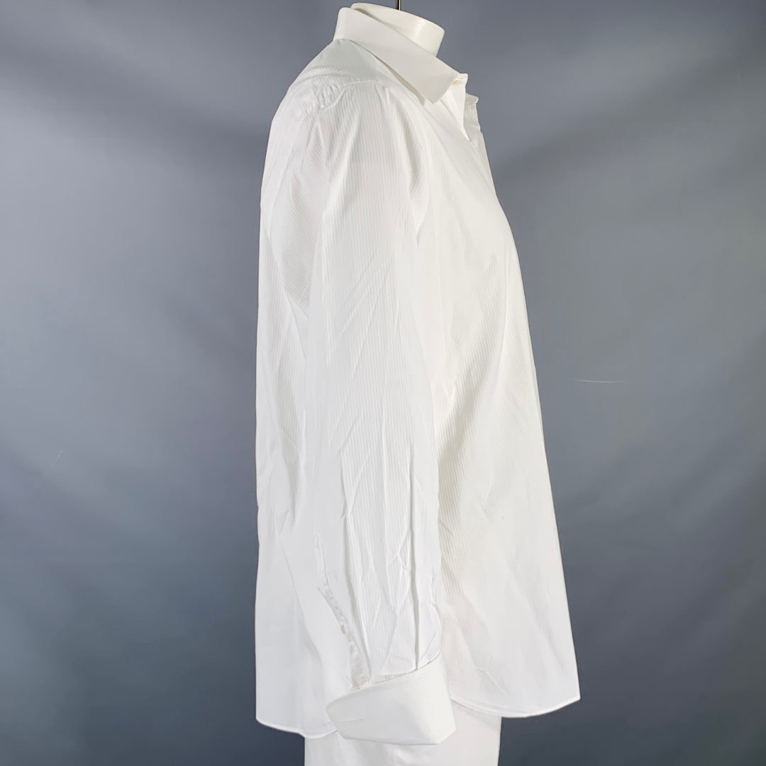 BRIONI Size L White Stripe Cotton Button Up Long Sleeve Shirt