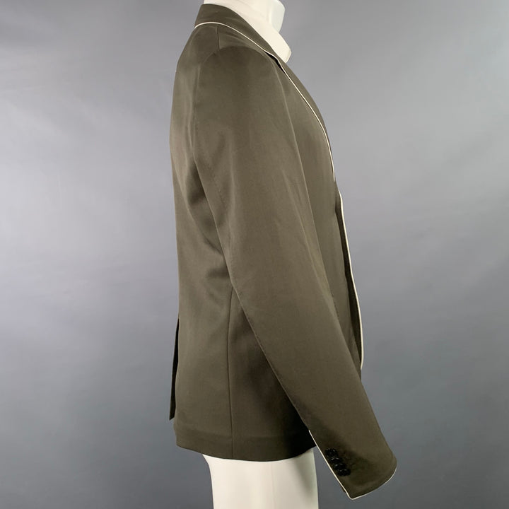 VALENTINO Size 36 Olive White Wool Twill Contrast Trim Notch Lapel Sport Coat