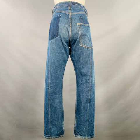WESTFALL Size S Blue Red Cotton Painted Strawberry High Waisted Straight Button Fly Jeans