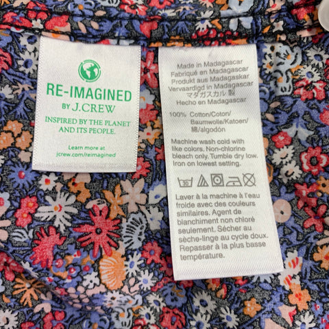 J.CREW Size L Blue Orange Floral Cotton One Pocket Short Sleeve Shirt