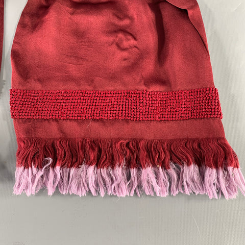 DRIES VAN NOTEN Brown Burgundy Silk Fringe Scarf