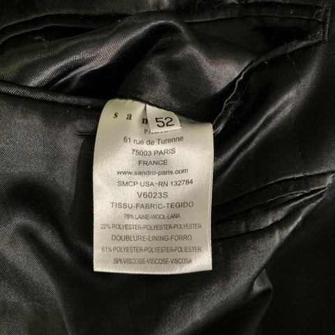 SANDRO Chest Size 42 Black Solid Wool Polyestar Cashmere Notch Lapel 34 Tuxedo