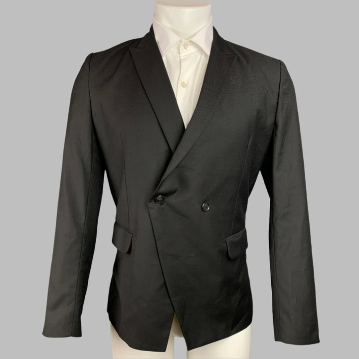 KRIS VAN ASSCHE Size 38 Black Wool Peak Lapel Sport Coat