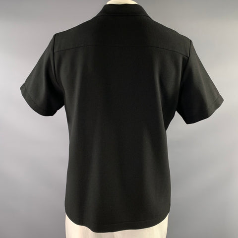 SANDRO Size XXL Black Polyester Blend Button Up Short Sleeve Shirt
