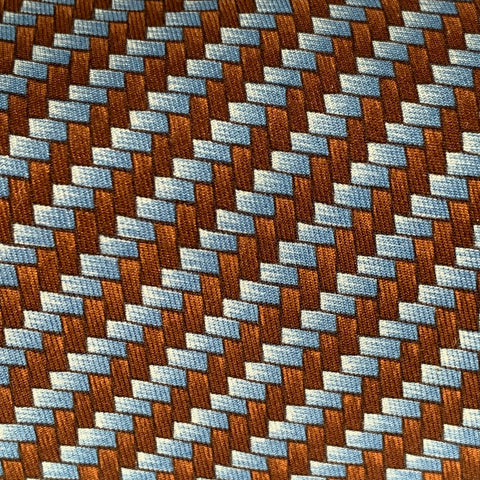 HERMES Blue Brown Herringbone Silk Tie