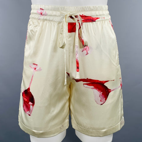 NAHMIAS SS23 Size XS Wine Cream Burgundy Print Silk Drawstring Shorts