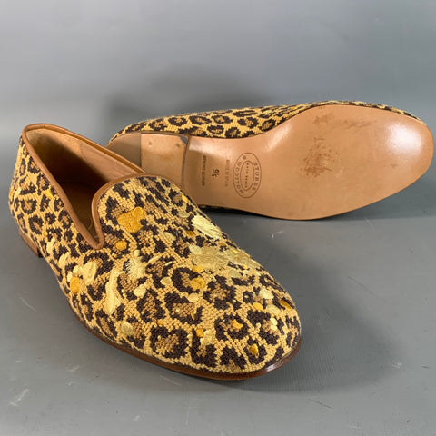 STUBBS & WOOTTON Size 9.5 Brown Gold Embroidery Lounge Loafers