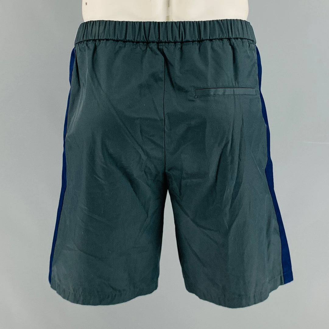MARNI Size 34 Grey Blue Vertical Stripe Cotton Blend Elastic Waistband Shorts