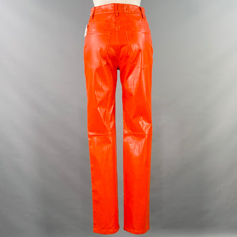 HELMUT LANG Size 2 Magma Orange Lambskin Leather Jean Cut Casual Pants