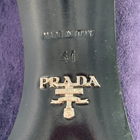 PRADA Size 11 Navy Suede Bow Pointed Toe Kitten Heel Pumps