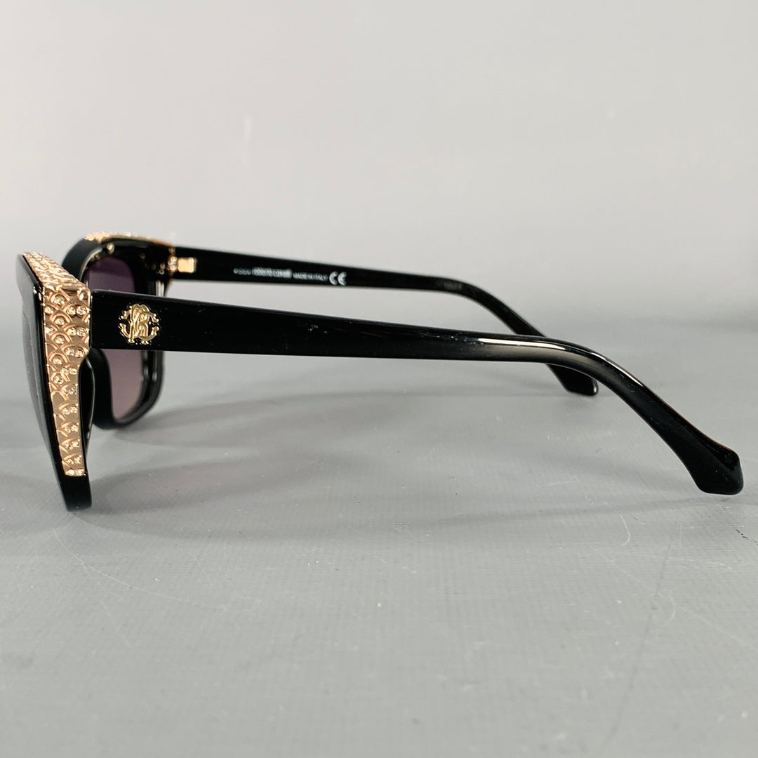 ROBERTO CAVALLI Mekbuda Black Rose Gold Acetate Metal Sunglasses