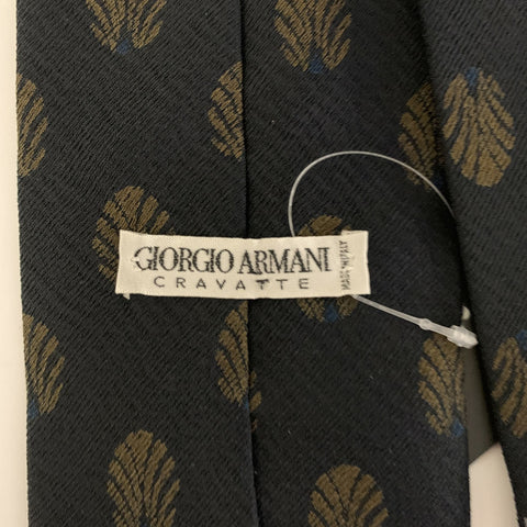 GIORGIO ARMANI Black Tan Leaves Silk Tie