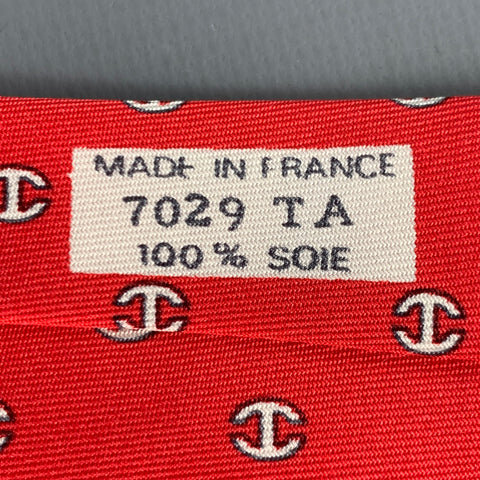 HERMES Red White Monogram Silk Tie