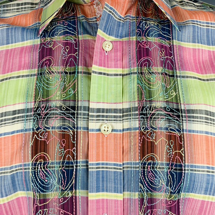 ROBERT GRAHAM Talla L Camisa de manga corta con botones de algodón a cuadros multicolor