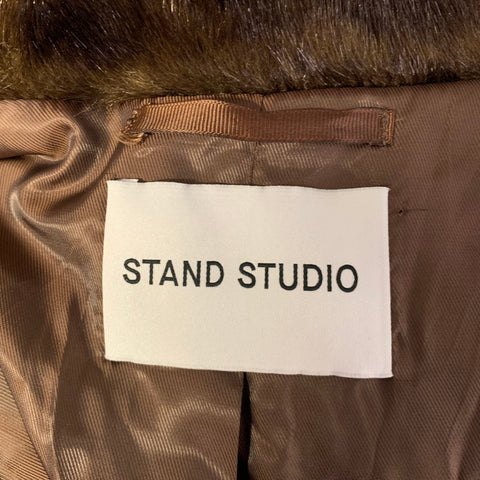 STAND STUDIO Size M Brown Faux Fur Modacrylic Textured Peak Lapel Coat