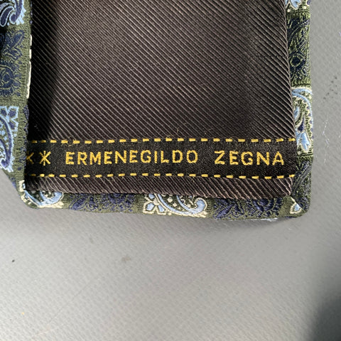 ERMENEGILDO ZEGNA Navy Blue Paisley Checkerboard Silk Tie