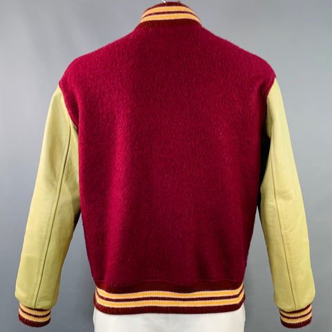 PRESIDENT's Size L Red Khaki Wool Blend Leather Snaps Varsity Jacket
