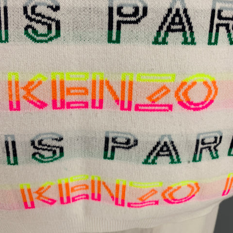 KENZO Size L White Multi Color Logo Cotton Polyester Short Sleeve Pullover