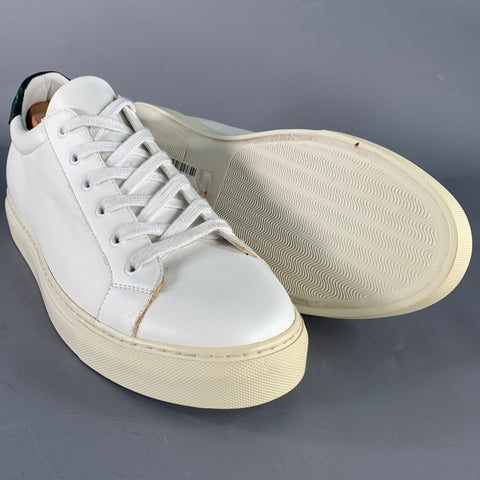 ISAIA Size 11 White Green Leather Lace-Up Low Top Sneakers