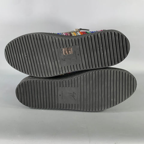 GIUSEPPE ZANOTTI Size 13 Black Multi Color Studded Mixed Fabrics Zip Sneakers