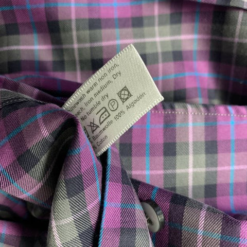 ETON Size 40 Purple Grey Plaid Cotton Button Up Long Sleeve Shirt