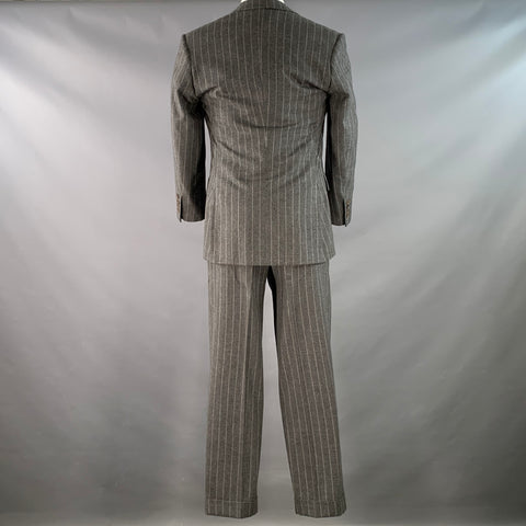 RALPH LAUREN Taille 39 Costume plissé à revers crantés en laine rayée craie grise