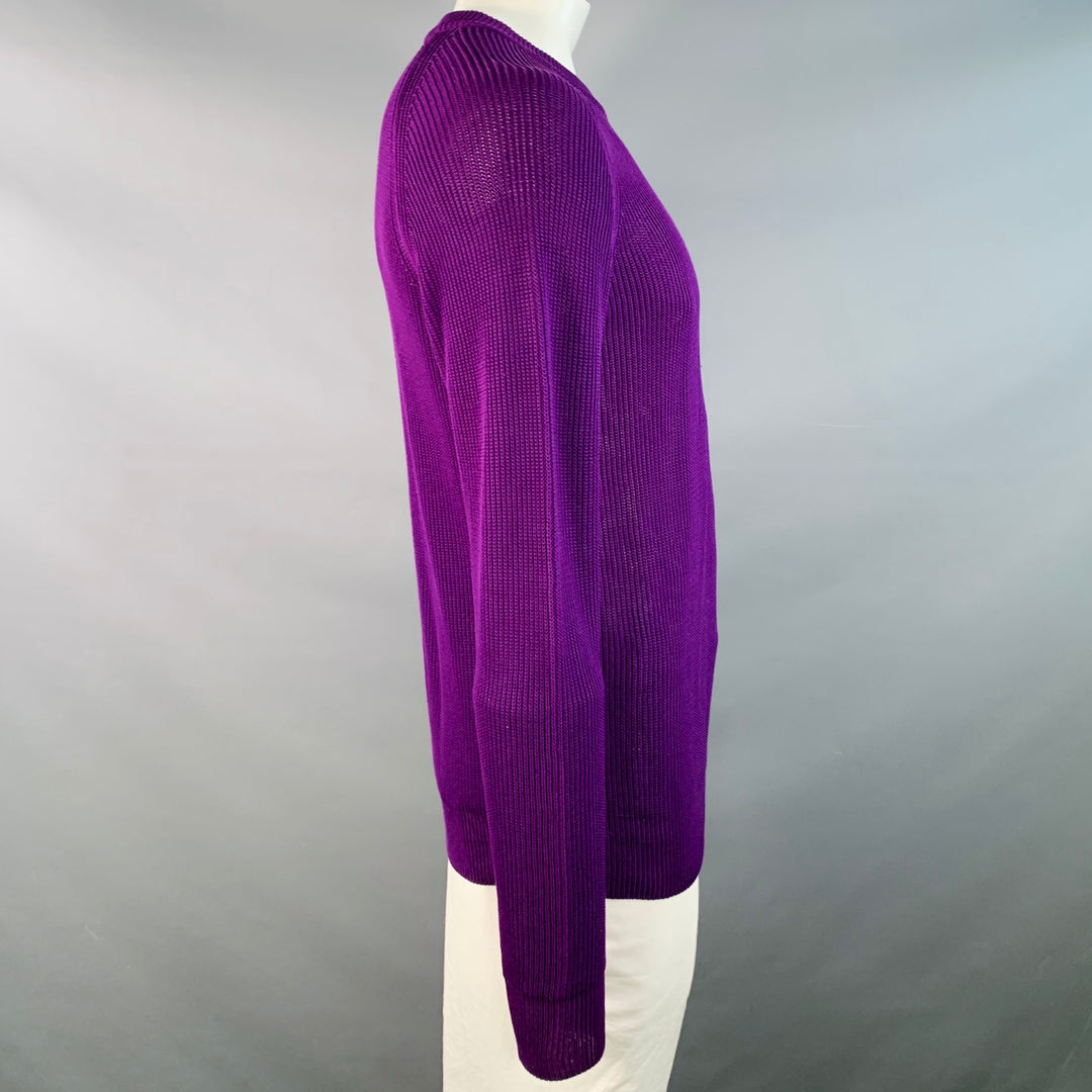 AMI by ALEXANDRE MATTIUSSI Size XL Purple Rib Knit Cotton Crew-Neck Sweater