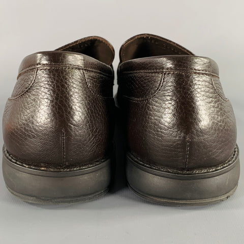 BRIONI Size 10.5 Dark Brown Pebble Grain Leather Penny Loafers