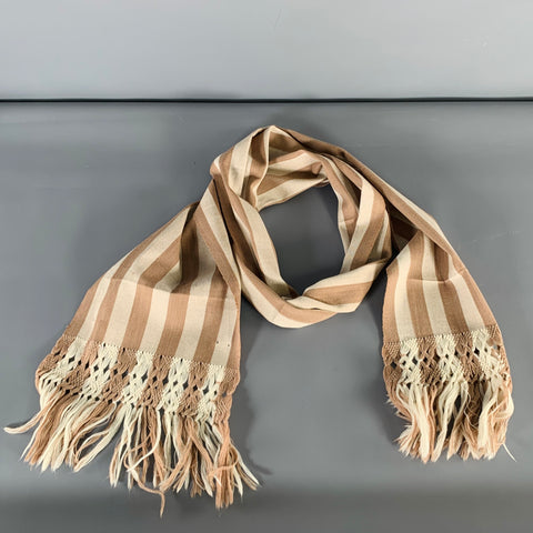 BALTHAZAR Brown Cream Stripe Crochet Fringe Scarf