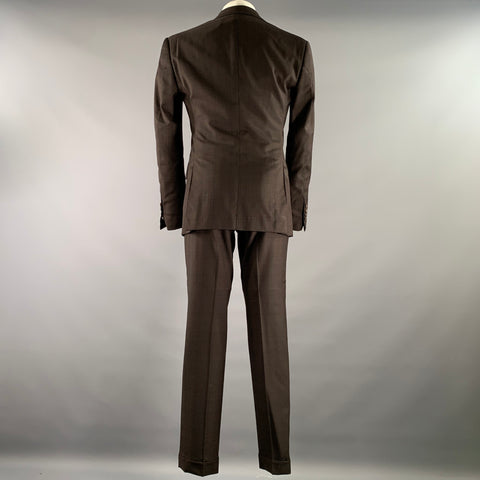 MUSIKA FRERE Chest Size 40 Brown Black Gingham Notch Lapel 32 32 Suit