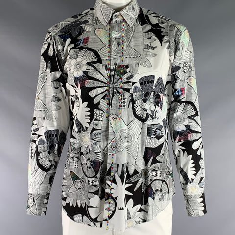 ROBERT GRAHAM Size L White Multi-Color Print Cotton Button Up Long Sleeve Shirt