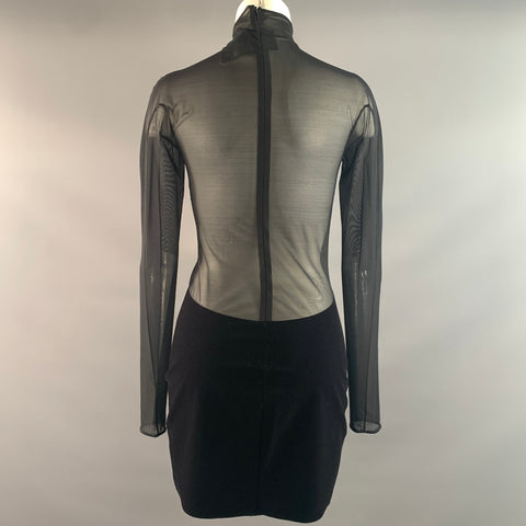 MUGLER Size M Black Polyamide Blend Sheer Cocktail Dress