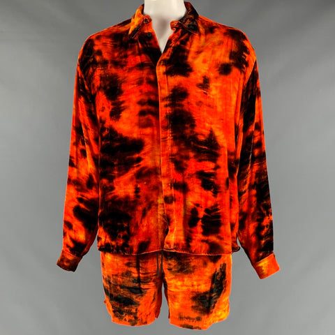 RtA Size L Orange Black Velvet Viscose Silk Shorts Set