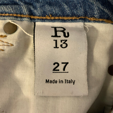 R13 Size 27 Blue R13WM0086 Cotton Blend Relaxed Jeans