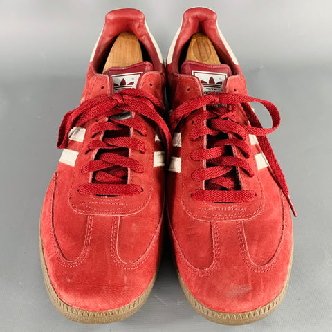 ADIDAS Size 10.5 Red White Stripe Suede Low Top Sneakers