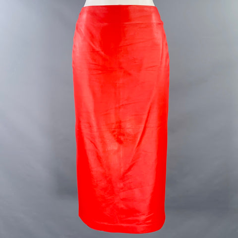 THE ROW Size 0 Bartellette Red Lambskin Pencil Midi Skirt