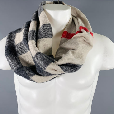BURBERRY BRIT Grey Red Plaid Wool Circle Scarf