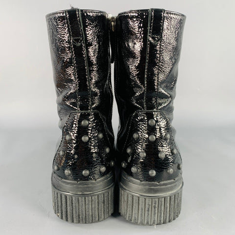 TOD'S Size 8.5 Black Patent Leather Lace-Up Side Zipper Boots