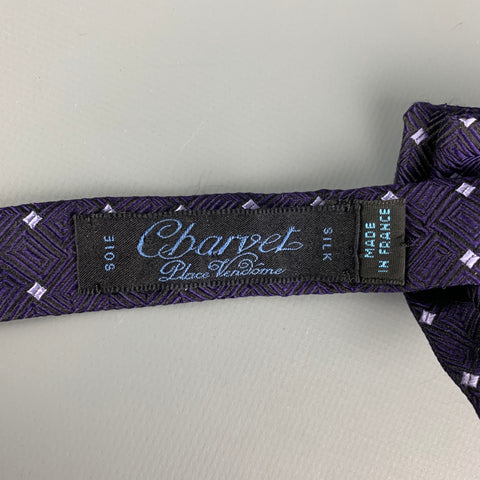 CHARVET Purple White Squares Silk Bowtie