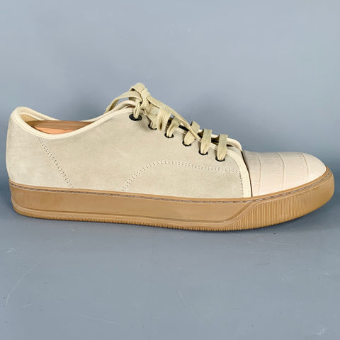 LANVIN Size 11 Beige Taupe Mixed Materials Suede Cap Toe Sneakers