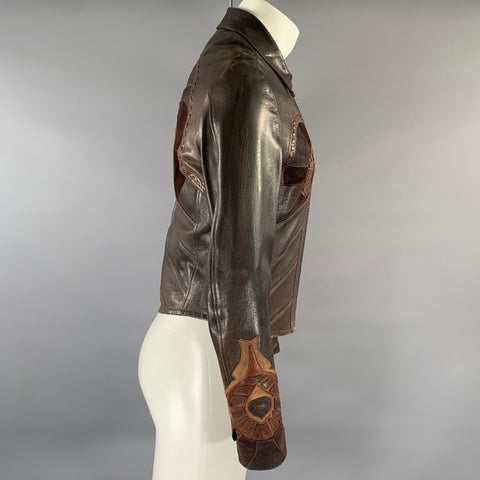 GUCCI TOM FORD Taille 38 Blouson Zippé en Cuir Marron Appliqué