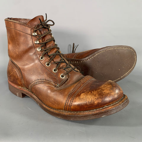 RED WING Size 9.5 Brown Distressed Leather Worker Boots