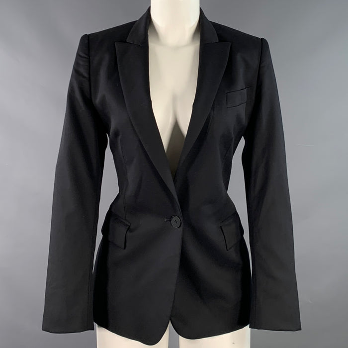 STELLA McCARTNEY Size 4 Black Wool Blend Peak Lapel Single Button Jacket Blazer